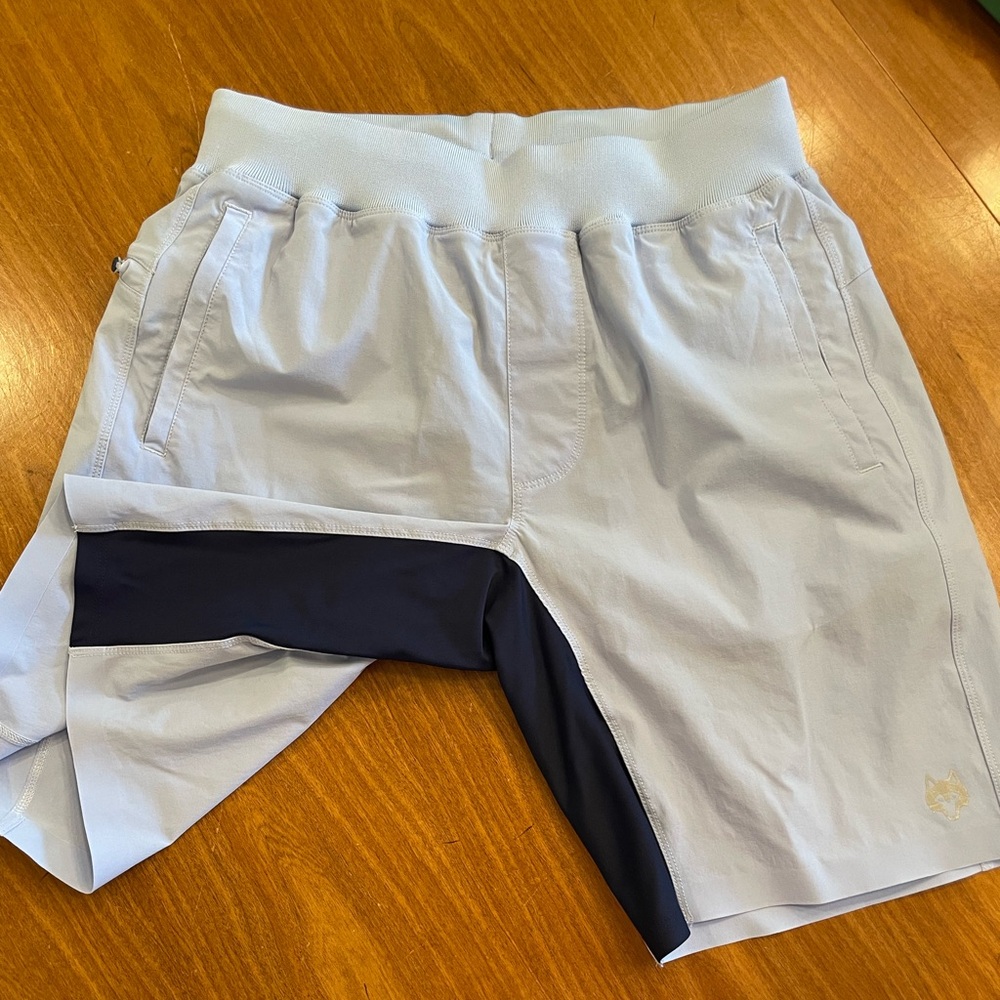 NWOT Greyson Fulton Workout Light Blue and Navy Athletic Shorts